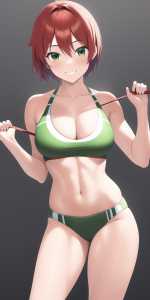 girl, very short red hair, green eyes, fit body, sports bikini, smile, s-1049870777.png
